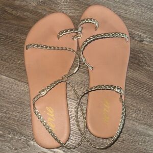 Aerie Braided Tan and Gold Sandals
